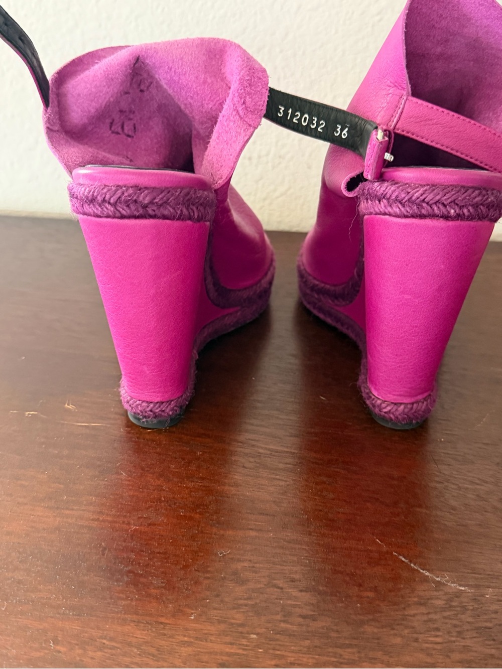 Balenciaga Fuchsia Leather Espadrille Wedge Sandals - Picture 2 of 4
